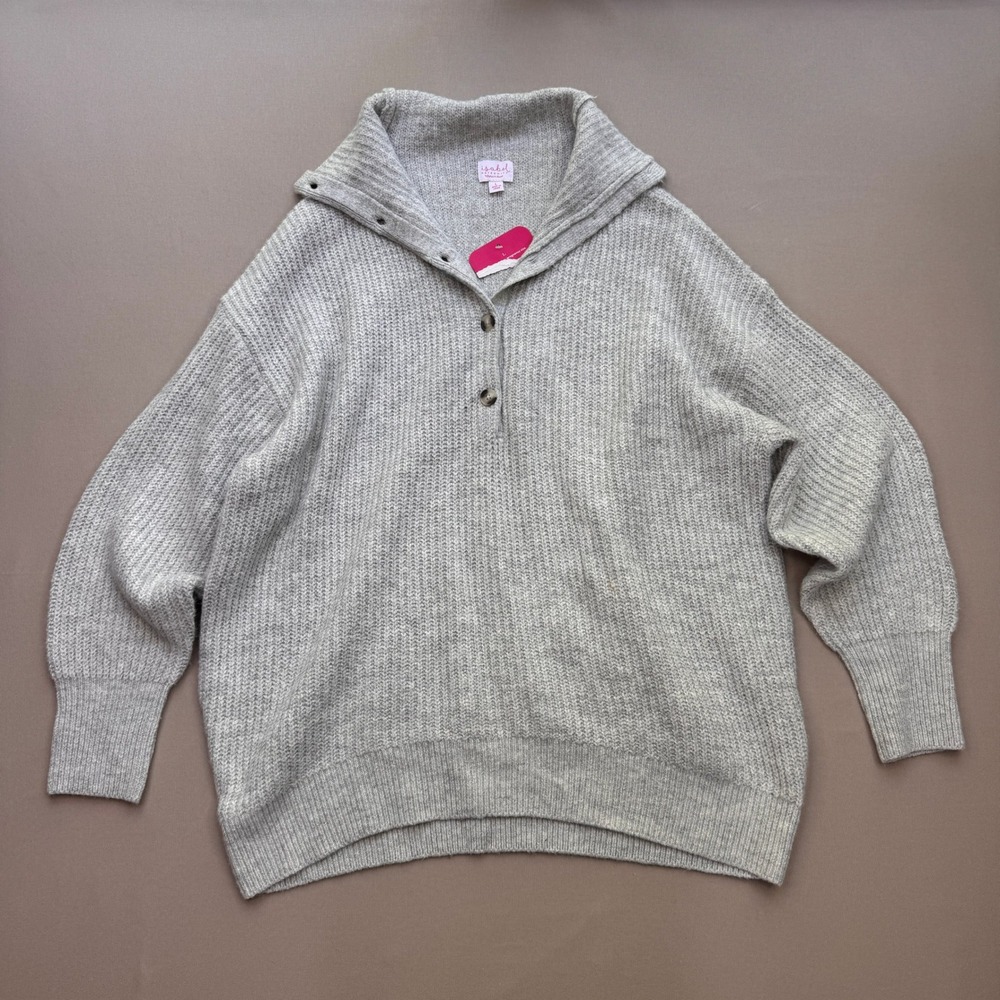 Isabel Maternity Ingrid & Isabel Gray Ribbed Henley Sweater Large NWT